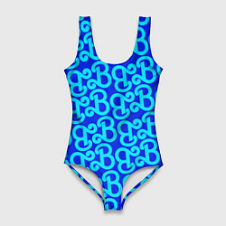 Купальник-боди 3D женский Логотип Барби - синий паттерн, цвет: 3D-принт