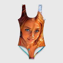 Женский купальник-боди Девушка на курорте у бассейна