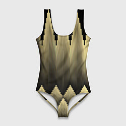 Купальник-боди 3D женский Золотые ромбы на черном, цвет: 3D-принт