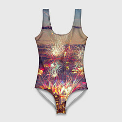 Купальник-боди 3D женский Салют в ночном небе, цвет: 3D-принт