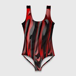 Купальник-боди 3D женский Пластик красно-черный, цвет: 3D-принт