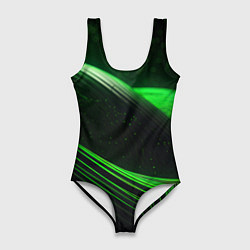 Купальник-боди 3D женский Зеленые абстрактные волны, цвет: 3D-принт