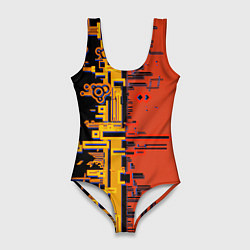 Женский купальник-боди Кибер-глитч красный