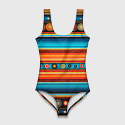 Женский купальник-боди Этнический узор в горизонтальную полоску