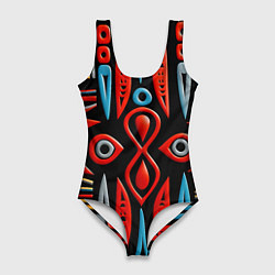 Женский купальник-боди Красно-синий узор в африканском стиле