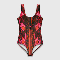 Купальник-боди 3D женский Киберпанк неоновая броня красная, цвет: 3D-принт