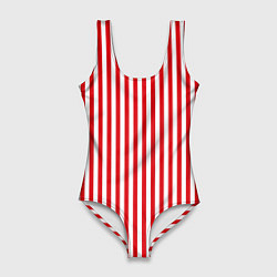 Купальник-боди 3D женский Красная полоса, цвет: 3D-принт
