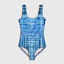 Купальник-боди 3D женский Синие неоновые полосы киберпанк, цвет: 3D-принт