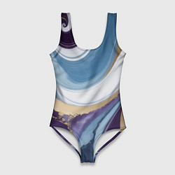 Женский купальник-боди Абстрактный волнистый узор фиолетовый с голубым