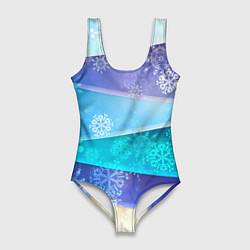 Женский купальник-боди Абстрактный синий волнистый фон со снежинками