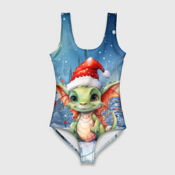 Купальник-боди 3D женский Дракон зимний праздник, цвет: 3D-принт