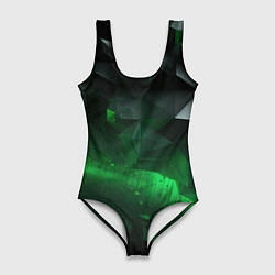 Женский купальник-боди Асимметрия зеленого узора