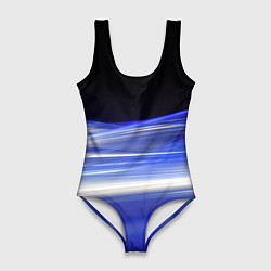 Купальник-боди 3D женский Синие волны на черном, цвет: 3D-принт