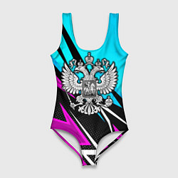 Купальник-боди 3D женский Герб рф - неоновый, цвет: 3D-принт