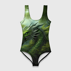 Купальник-боди 3D женский Зеленый фэнтази дракон 2024, цвет: 3D-принт