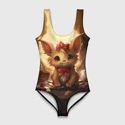 Купальник-боди 3D женский Дракоша в огоньках 2024, цвет: 3D-принт