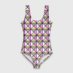 Купальник-боди 3D женский Геометрический треугольники бело-серо-розовый, цвет: 3D-принт