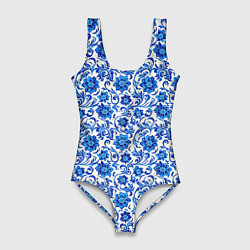 Купальник-боди 3D женский Гжель классика, цвет: 3D-принт