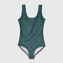 Женский купальник-боди Зелёный геометричные линии
