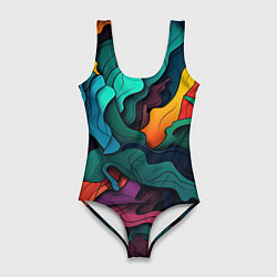 Женский купальник-боди Яркие кислотные разноцветные пятна в виде камуфляж