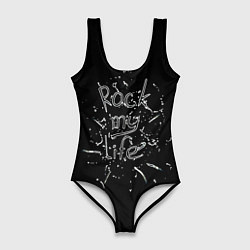 Купальник-боди 3D женский Rock my life чёрный, цвет: 3D-принт