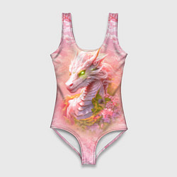 Купальник-боди 3D женский Розовый дракон с цветами сакуры, цвет: 3D-принт