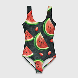 Женский купальник-боди Паттерн красные дольки арбуза