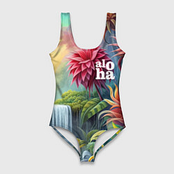 Женский купальник-боди Гавайские тропические цветы - алоха