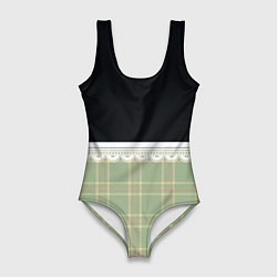 Купальник-боди 3D женский Клетка и рюши в салатовом цвете, цвет: 3D-принт