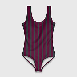 Купальник-боди 3D женский Темно бордовый в широкую полоску, цвет: 3D-принт