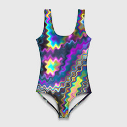 Женский купальник-боди Неоновая волнистая рябь