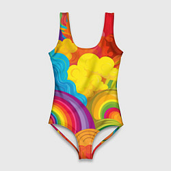 Женский купальник-боди Радужные яркие волны
