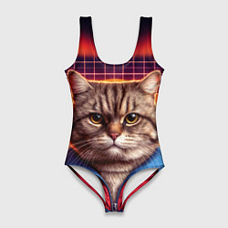 Женский купальник-боди Полосатый кот в спортивном костюме