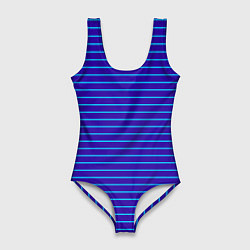 Купальник-боди 3D женский Неоновые линии циан на темно синем, цвет: 3D-принт