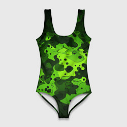 Женский купальник-боди Яркий неоновый зеленый камуфляж