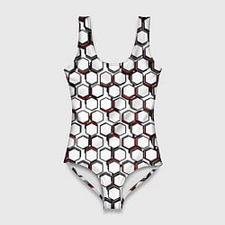 Женский купальник-боди Киберпанк узор из шестиугольников красный