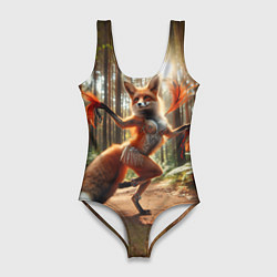 Купальник-боди 3D женский Лиса Шаманка танцует зажигательный танец в лесу, цвет: 3D-принт