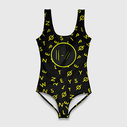 Купальник-боди 3D женский Twenty one pilots pattern rock yellow, цвет: 3D-принт