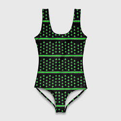 Женский купальник-боди Зелёные круги и полосы
