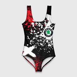 Женский купальник-боди Шкода на фоне граффити и брызг красок