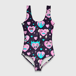 Женский купальник-боди Паттерн с арт сердцами