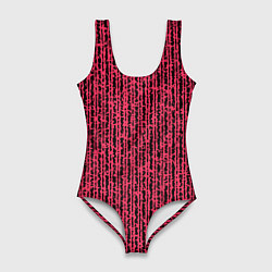 Женский купальник-боди Чёрно-розовый абстрактный полосы