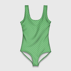 Женский купальник-боди Светлый зелёный в маленький белый горошек