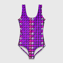 Купальник-боди 3D женский Фиолетовые плитки, цвет: 3D-принт