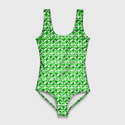 Женский купальник-боди Белые плюсики на зелёном фоне
