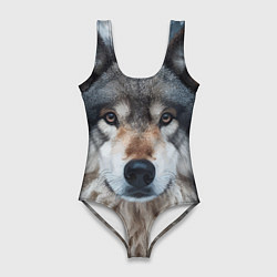 Купальник-боди 3D женский Волк в лесу - первый снег, цвет: 3D-принт