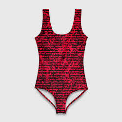 Купальник-боди 3D женский Ярко-розовый в чёрную текстурированную полоску, цвет: 3D-принт