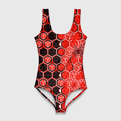 Купальник-боди 3D женский Техно-киберпанк шестиугольники красный и чёрный с, цвет: 3D-принт