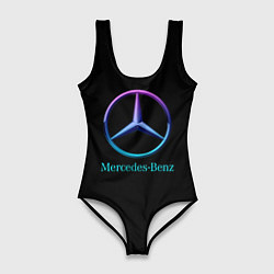 Купальник-боди 3D женский Mercedes neon logo, цвет: 3D-принт