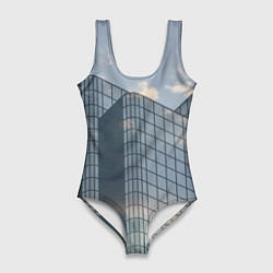 Купальник-боди 3D женский Городское небо и зеркальная многоэтажка, цвет: 3D-принт